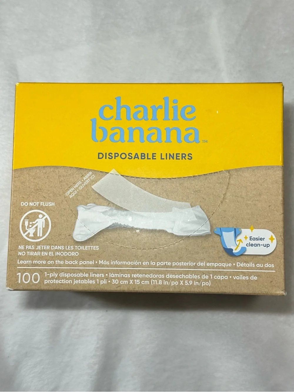 Charlie Banana Disposable Diaper Liners 1-Ply 100 Count Cloth Diapering